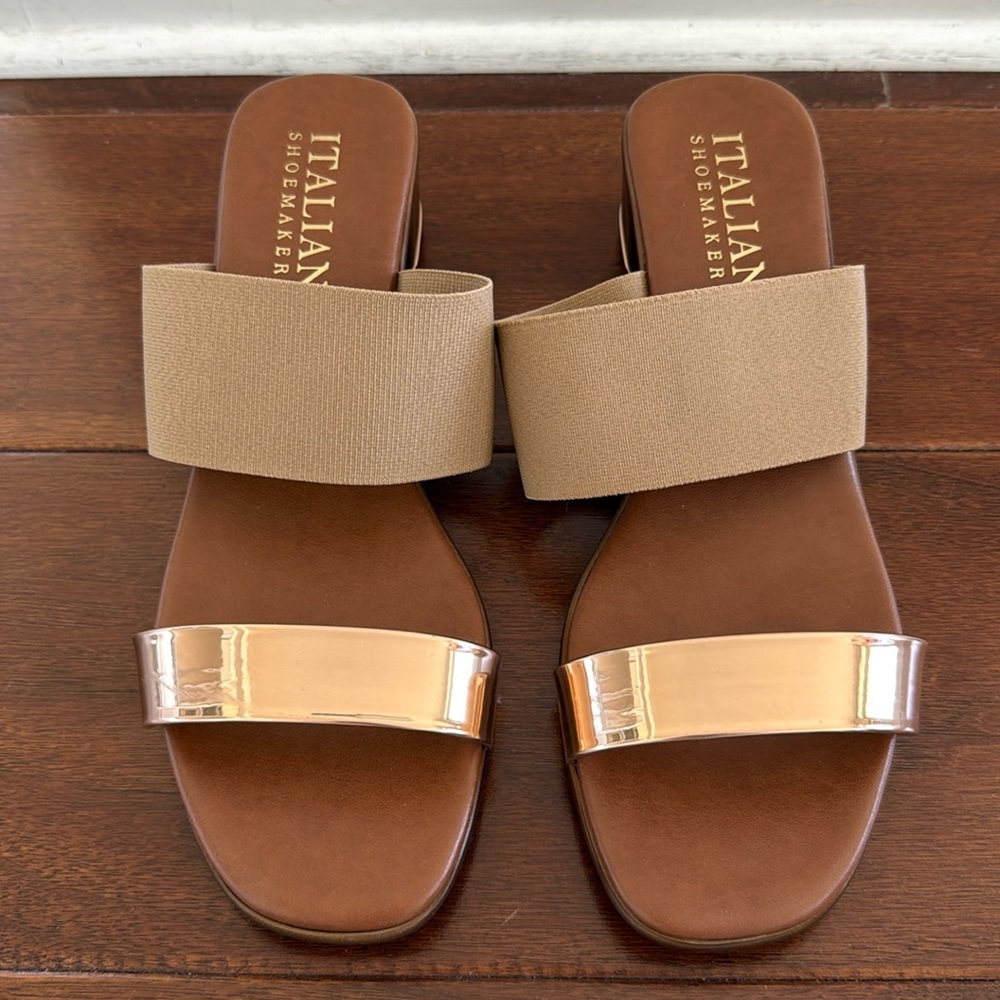 Italian shoemakers Linny Slide Sandals Size 10 Beige Metallic